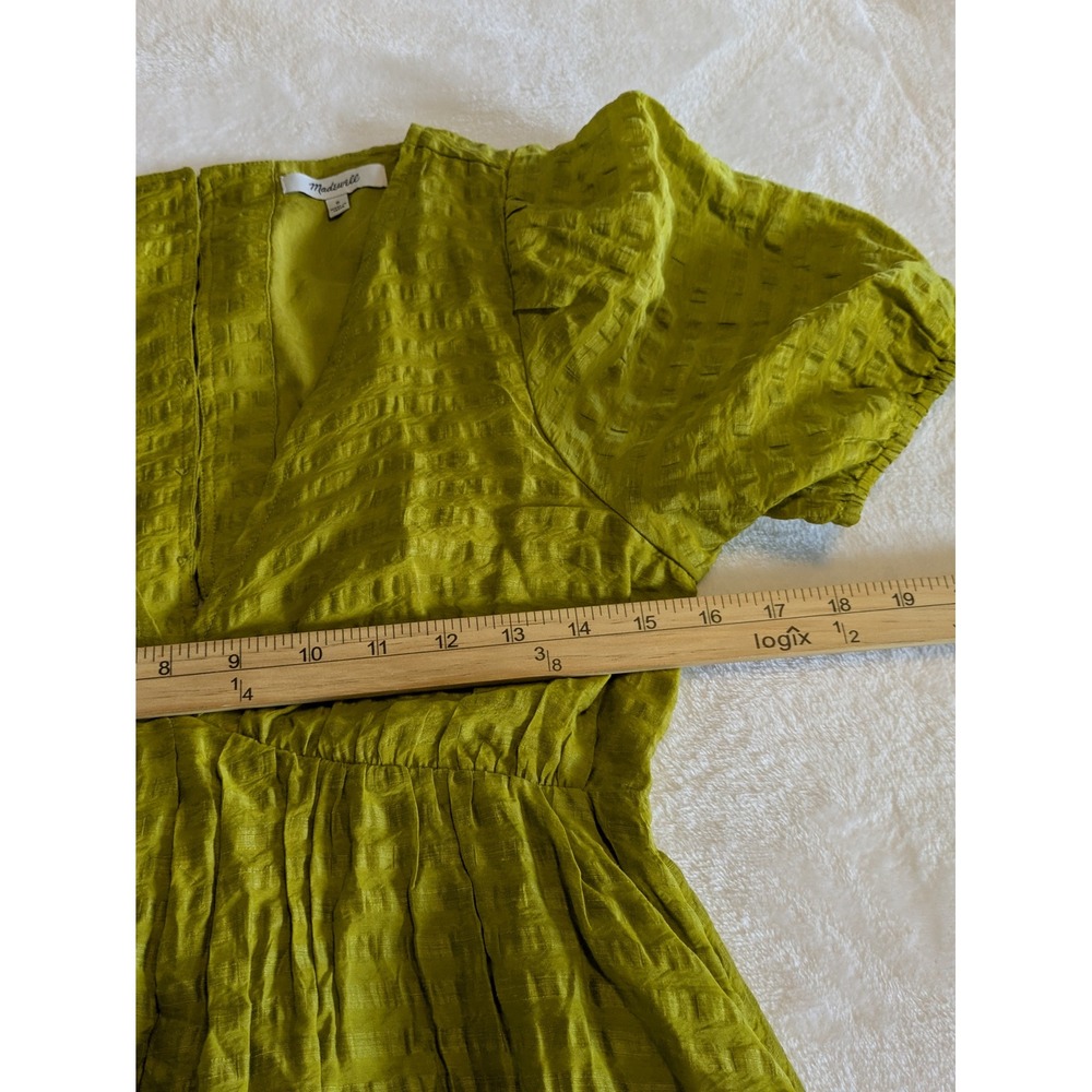 Madewell Annamarie Mini Babydoll Dress Size 0 Citrus Lime Green Puff Sleeve - Picture 7 of 13